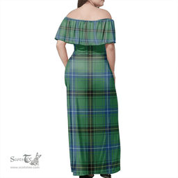 Scottish Henderson Ancient Clan Tartan Off Shoulder Long Dress - Classic Scottish Plaid Tartan Plaid