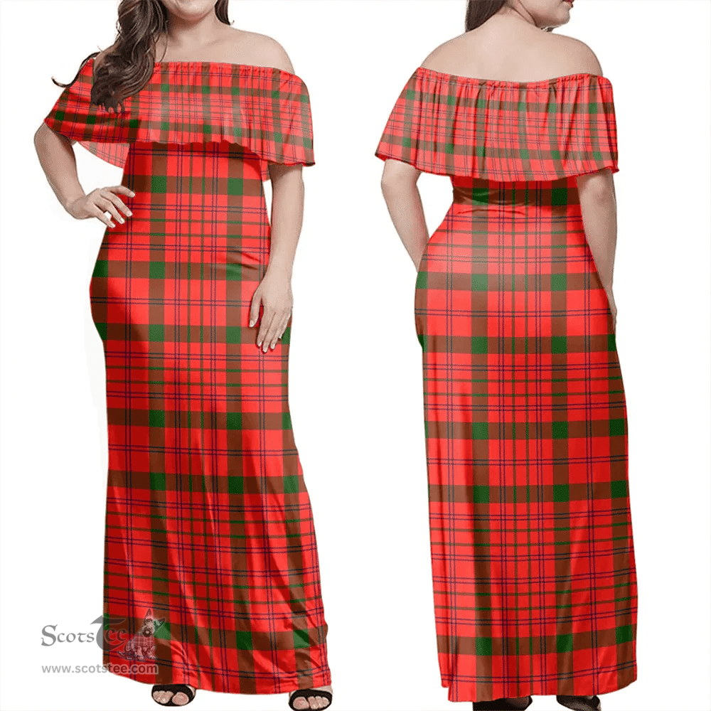 Scottish MacDonnell Of Keppoch Modern Clan Tartan Off Shoulder Long Dress - Classic Scottish Plaid Tartan Plaid