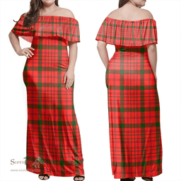 Scottish MacDonnell Of Keppoch Modern Clan Tartan Off Shoulder Long Dress - Classic Scottish Plaid Tartan Plaid