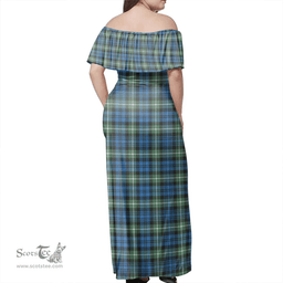 Scottish Lamont Ancient Clan Tartan Off Shoulder Long Dress - Classic Scottish Plaid Tartan Plaid