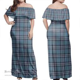 Scottish Earl Of St Andrews Clan Tartan Off Shoulder Long Dress - Classic Scottish Plaid Tartan Plaid