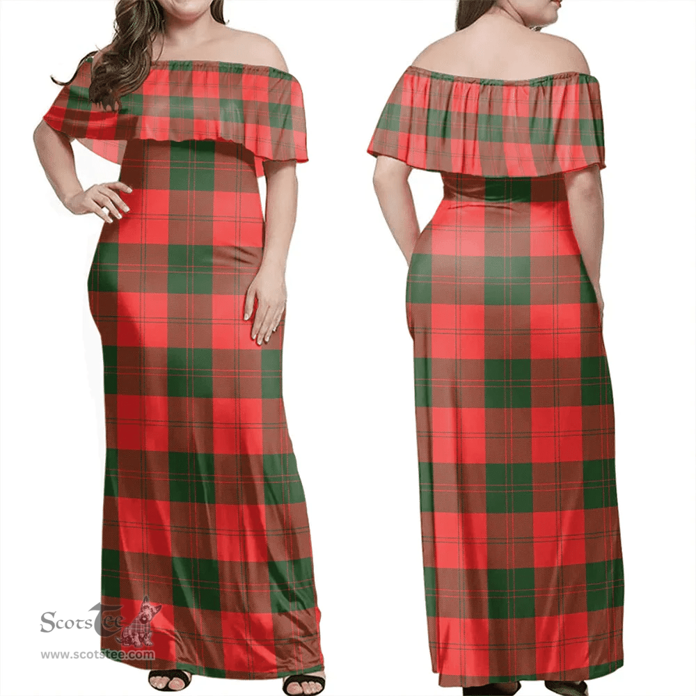 Scottish Erskine Modern Clan Tartan Off Shoulder Long Dress - Classic Scottish Plaid Tartan Plaid