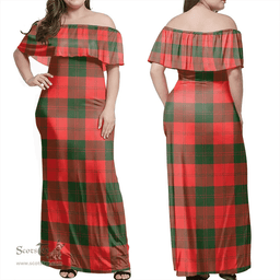Scottish Erskine Modern Clan Tartan Off Shoulder Long Dress - Classic Scottish Plaid Tartan Plaid