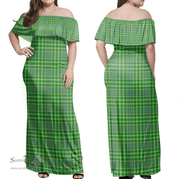 Scottish Currie Clan Tartan Off Shoulder Long Dress - Classic Scottish Plaid Tartan Plaid