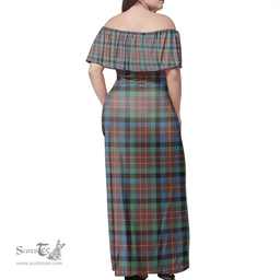 Scottish MacDuff Hunting Ancient Clan Tartan Off Shoulder Long Dress - Classic Scottish Plaid Tartan Plaid