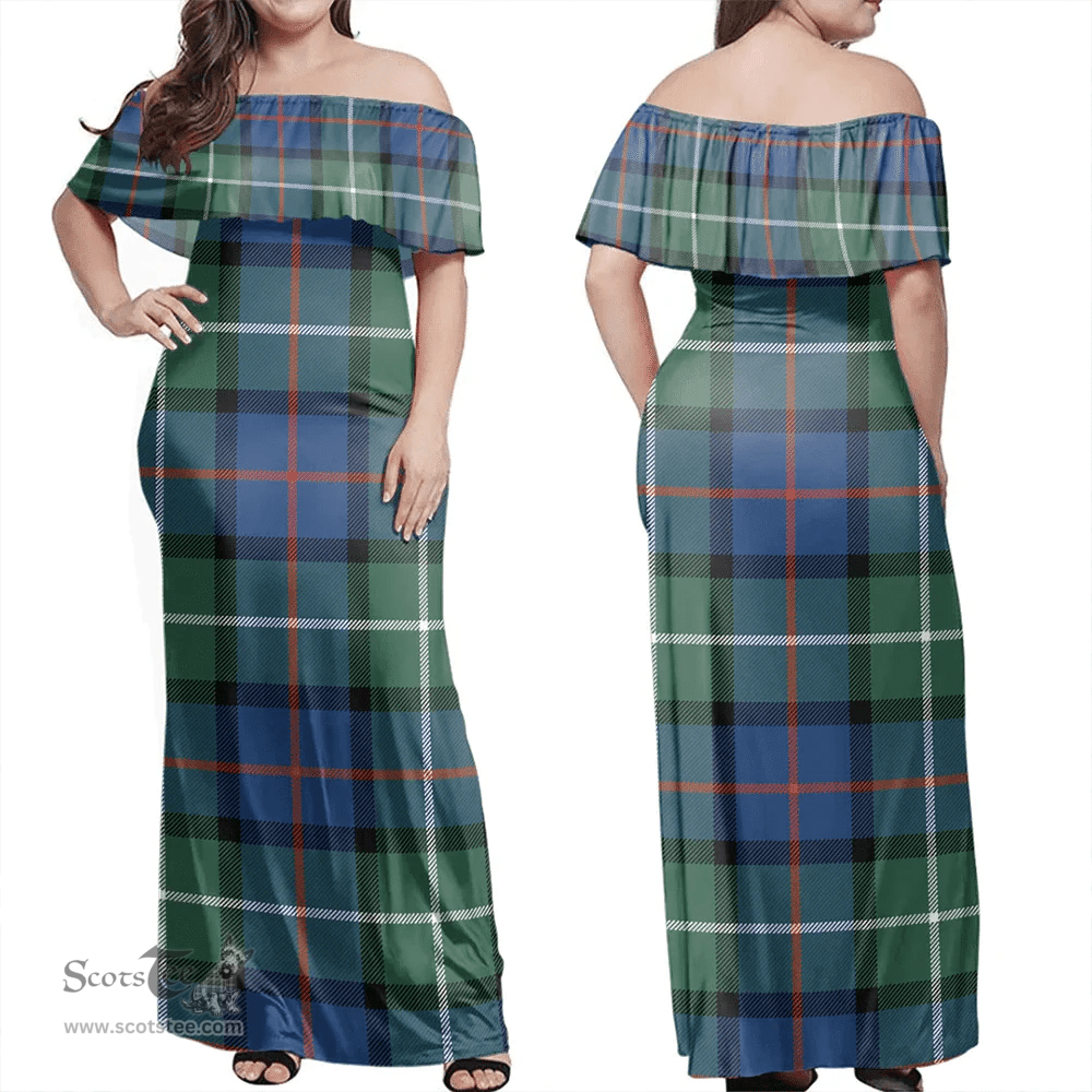 Scottish Davidson Of Tulloch Clan Tartan Off Shoulder Long Dress - Classic Scottish Plaid Tartan Plaid