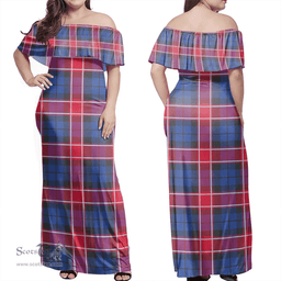 Scottish Graham Of Menteith Red Clan Tartan Off Shoulder Long Dress - Classic Scottish Plaid Tartan Plaid