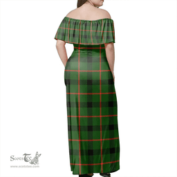 Scottish Kincaid Modern Clan Tartan Off Shoulder Long Dress - Classic Scottish Plaid Tartan Plaid