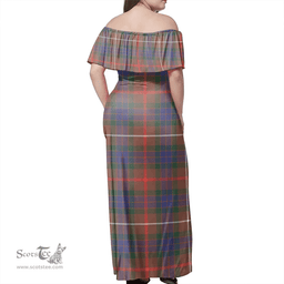 Scottish Fraser Hunting Modern Clan Tartan Off Shoulder Long Dress - Classic Scottish Plaid Tartan Plaid