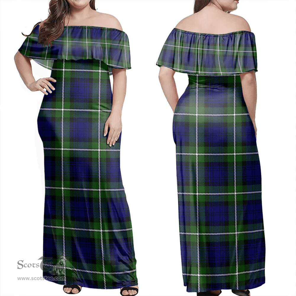 Scottish Forbes Modern Clan Tartan Off Shoulder Long Dress - Classic Scottish Plaid Tartan Plaid