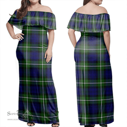 Scottish Forbes Modern Clan Tartan Off Shoulder Long Dress - Classic Scottish Plaid Tartan Plaid
