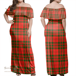 Scottish Livingstone Modern Clan Tartan Off Shoulder Long Dress - Classic Scottish Plaid Tartan Plaid