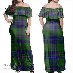 Scottish Lockhart Modern Clan Tartan Off Shoulder Long Dress - Classic Scottish Plaid Tartan Plaid