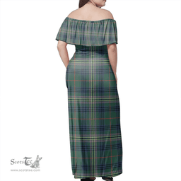 Scottish Kennedy Modern Clan Tartan Off Shoulder Long Dress - Classic Scottish Plaid Tartan Plaid