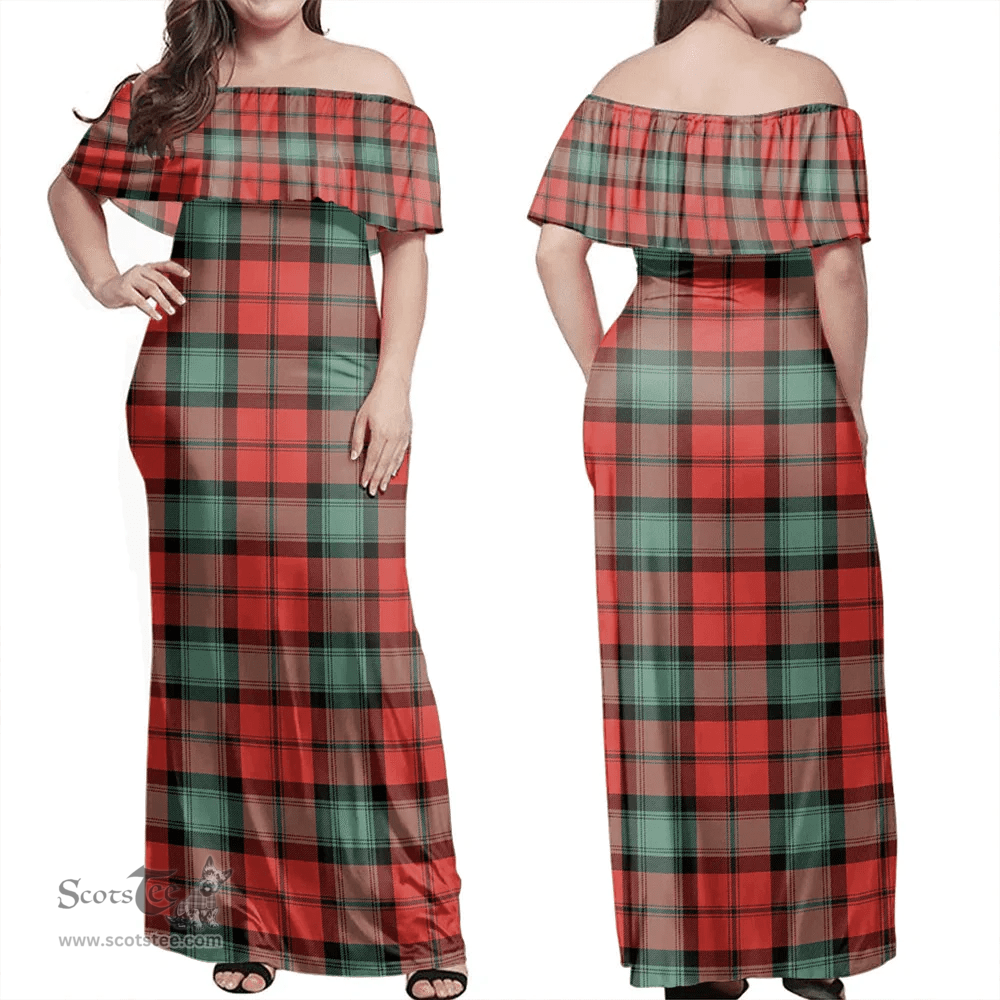 Scottish Kerr Ancient Clan Tartan Off Shoulder Long Dress - Classic Scottish Plaid Tartan Plaid