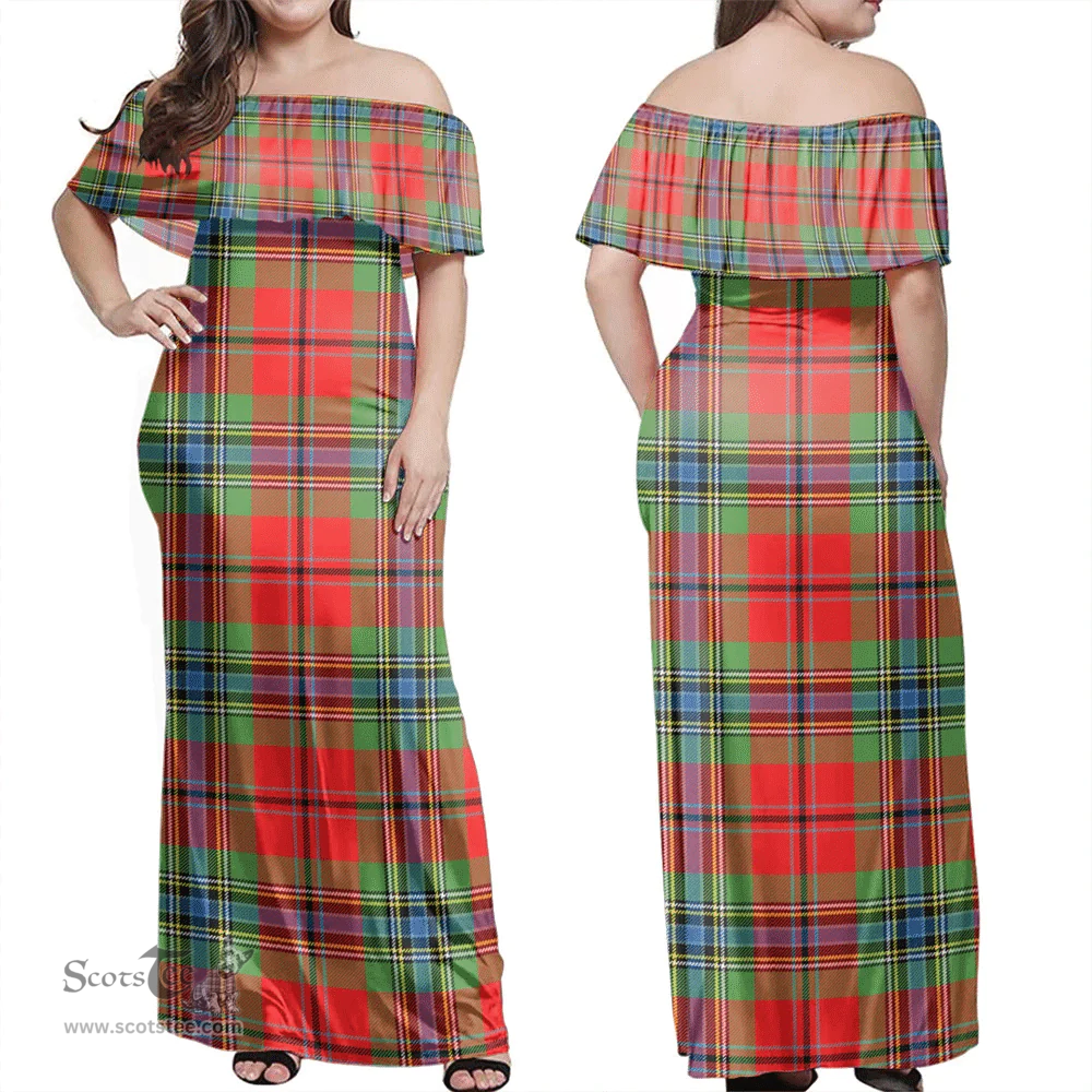 Scottish MacLean Of Duart Modern Clan Tartan Off Shoulder Long Dress - Classic Scottish Plaid Tartan Plaid
