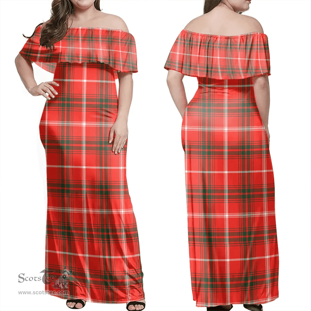 Scottish Duke Of Rothesay Modern Clan Tartan Off Shoulder Long Dress - Classic Scottish Plaid Tartan Plaid