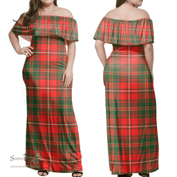 Scottish Hay Modern Clan Tartan Off Shoulder Long Dress - Classic Scottish Plaid Tartan Plaid