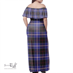 Scottish Dunlop Modern Clan Tartan Off Shoulder Long Dress - Classic Scottish Plaid Tartan Plaid
