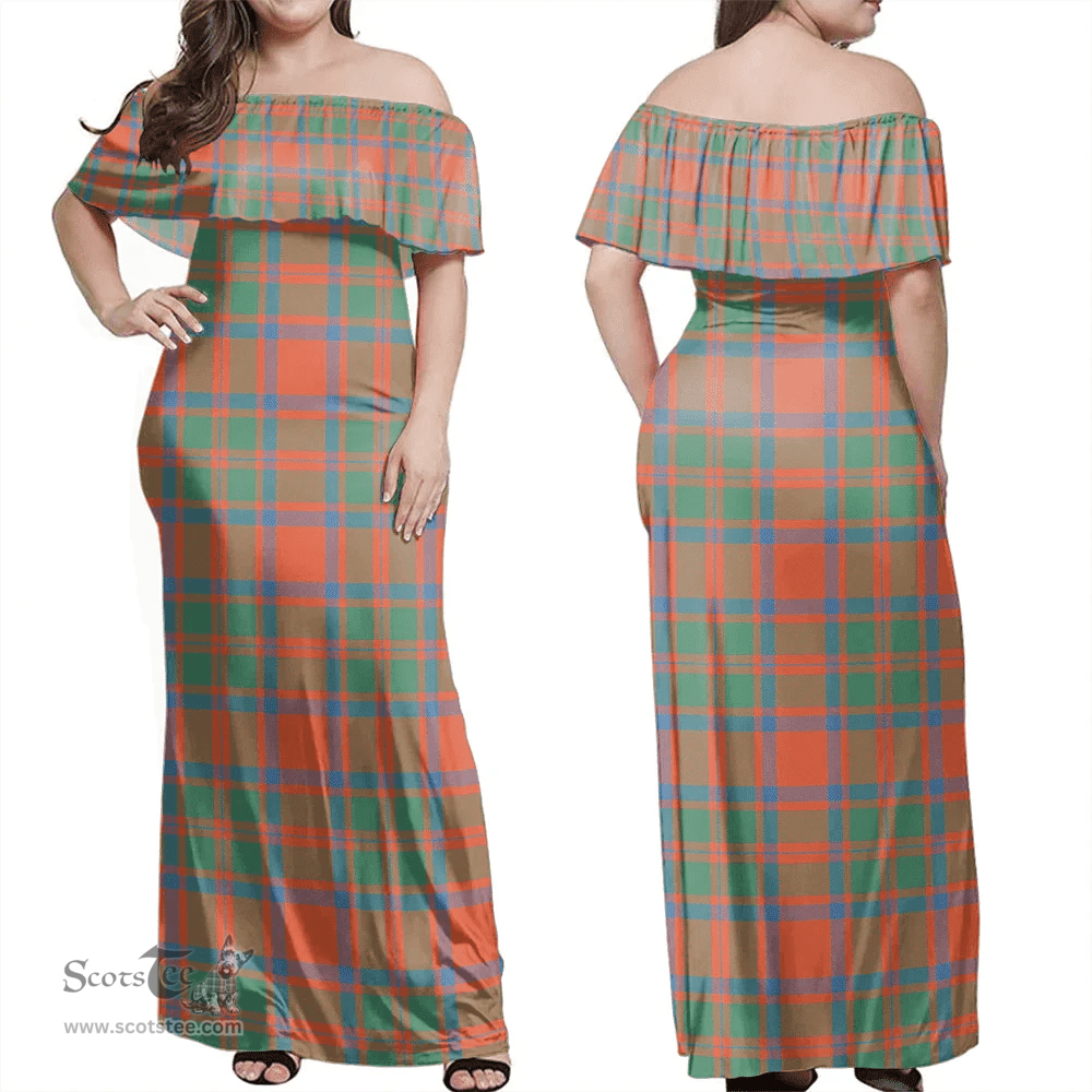 Scottish MacKintosh Ancient Clan Tartan Off Shoulder Long Dress - Classic Scottish Plaid Tartan Plaid