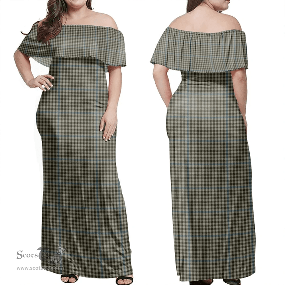 Scottish Haig Check Clan Tartan Off Shoulder Long Dress - Classic Scottish Plaid Tartan Plaid