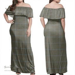 Scottish Haig Check Clan Tartan Off Shoulder Long Dress - Classic Scottish Plaid Tartan Plaid