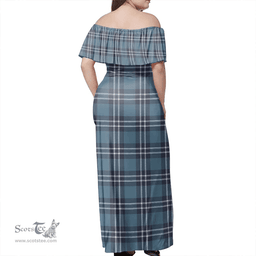 Scottish Earl Of St Andrews Clan Tartan Off Shoulder Long Dress - Classic Scottish Plaid Tartan Plaid