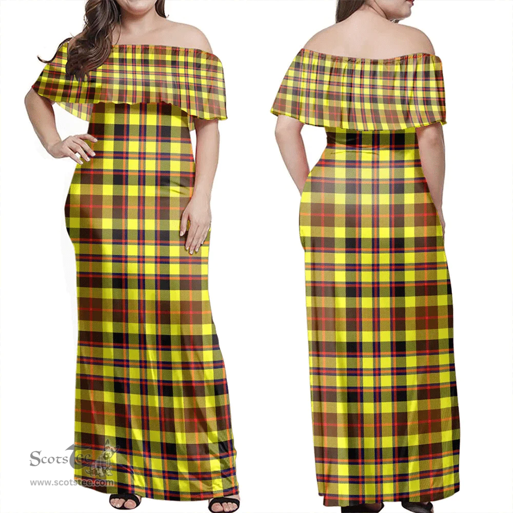 Scottish Jardine Clan Tartan Off Shoulder Long Dress - Classic Scottish Plaid Tartan Plaid