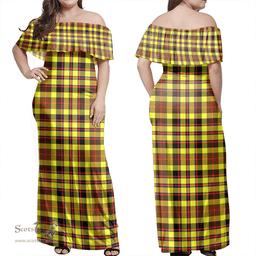 Scottish Jardine Clan Tartan Off Shoulder Long Dress - Classic Scottish Plaid Tartan Plaid