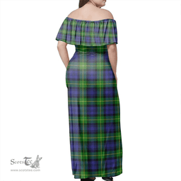 Scottish Gordon Modern Clan Tartan Off Shoulder Long Dress - Classic Scottish Plaid Tartan Plaid