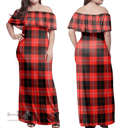 Scottish Cunningham Modern Clan Tartan Off Shoulder Long Dress - Classic Scottish Plaid Tartan Plaid