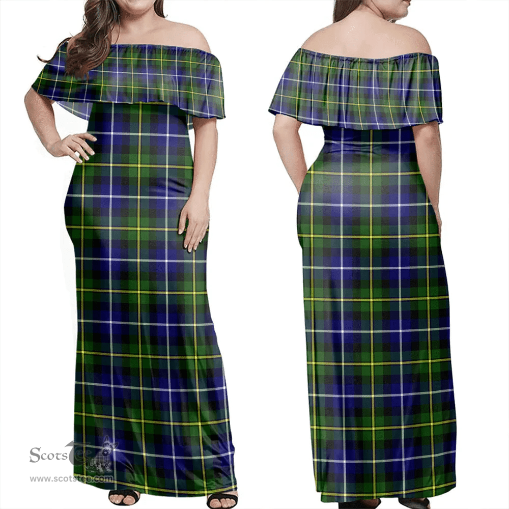 Scottish MacNeill Of Barra Modern Clan Tartan Off Shoulder Long Dress - Classic Scottish Plaid Tartan Plaid