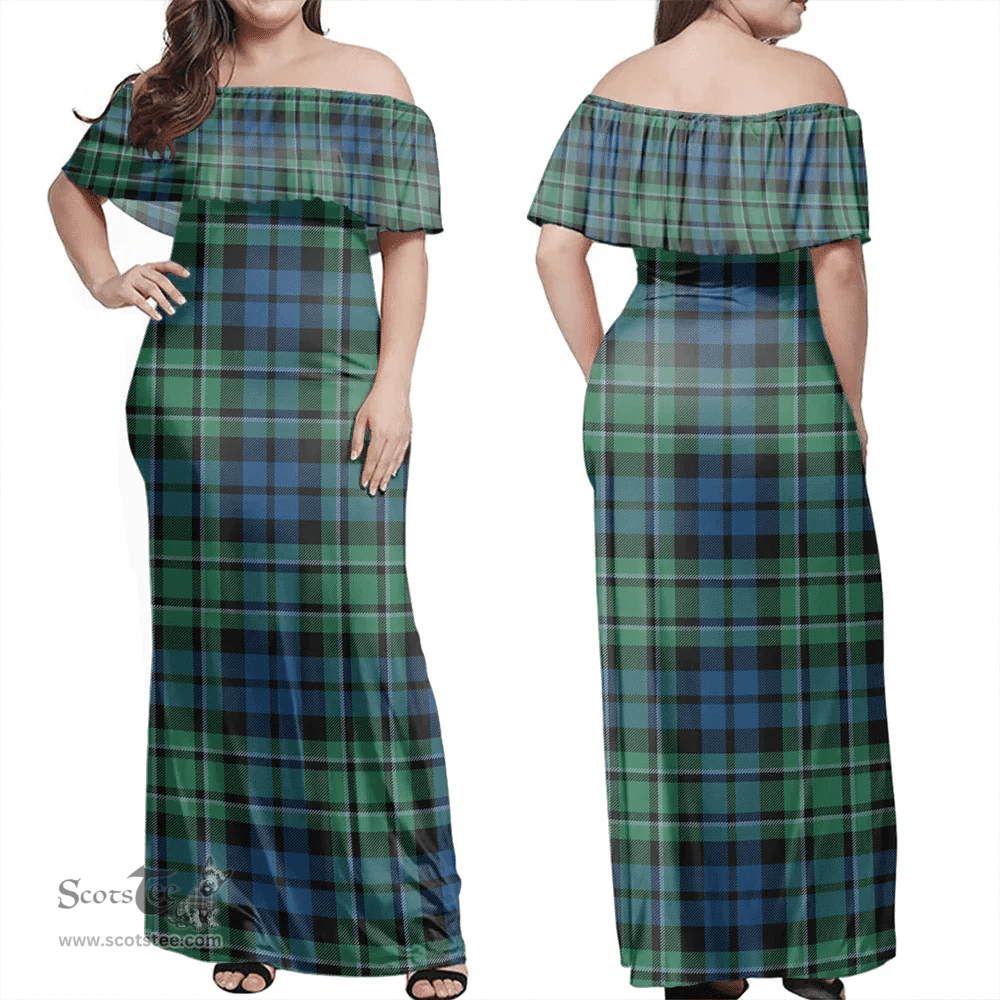 Scottish MacCallum Ancient Clan Tartan Off Shoulder Long Dress - Classic Scottish Plaid Tartan Plaid