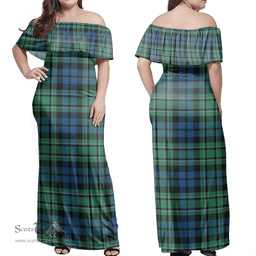 Scottish MacCallum Ancient Clan Tartan Off Shoulder Long Dress - Classic Scottish Plaid Tartan Plaid