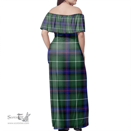 Scottish MacDonald Of The Isles Hunting Modern Clan Tartan Off Shoulder Long Dress - Classic Scottish Plaid Tartan Plaid