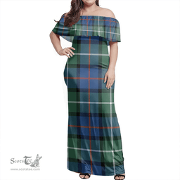 Scottish Davidson Of Tulloch Clan Tartan Off Shoulder Long Dress - Classic Scottish Plaid Tartan Plaid
