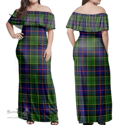 Scottish Forsyth Modern Clan Tartan Off Shoulder Long Dress - Classic Scottish Plaid Tartan Plaid
