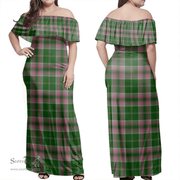 Scottish Gray Hunting Clan Tartan Off Shoulder Long Dress - Classic Scottish Plaid Tartan Plaid