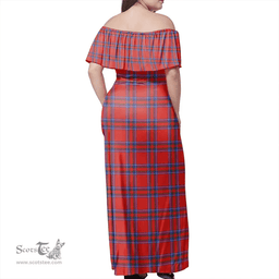Scottish Inverness District Clan Tartan Off Shoulder Long Dress - Classic Scottish Plaid Tartan Plaid