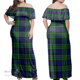Scottish MacCallum Modern Clan Tartan Off Shoulder Long Dress - Classic Scottish Plaid Tartan Plaid