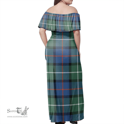 Scottish Davidson Of Tulloch Clan Tartan Off Shoulder Long Dress - Classic Scottish Plaid Tartan Plaid
