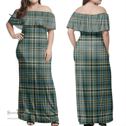 Scottish Scott Green Ancient Clan Tartan Off Shoulder Long Dress - Classic Scottish Plaid Tartan Plaid