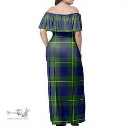 Scottish Johnston Modern Clan Tartan Off Shoulder Long Dress - Classic Scottish Plaid Tartan Plaid