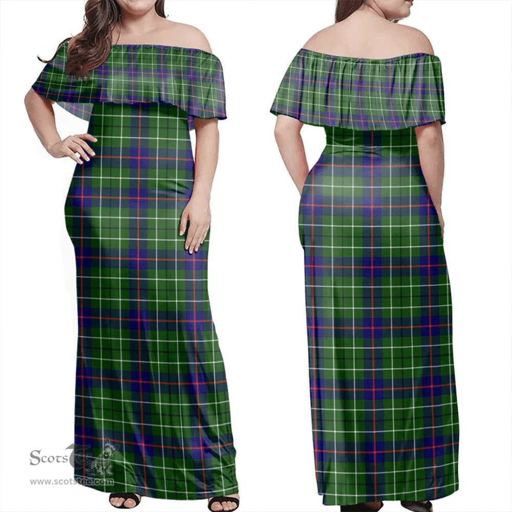 Scottish Duncan Modern Clan Tartan Off Shoulder Long Dress - Classic Scottish Plaid Tartan Plaid