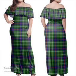 Scottish Duncan Modern Clan Tartan Off Shoulder Long Dress - Classic Scottish Plaid Tartan Plaid