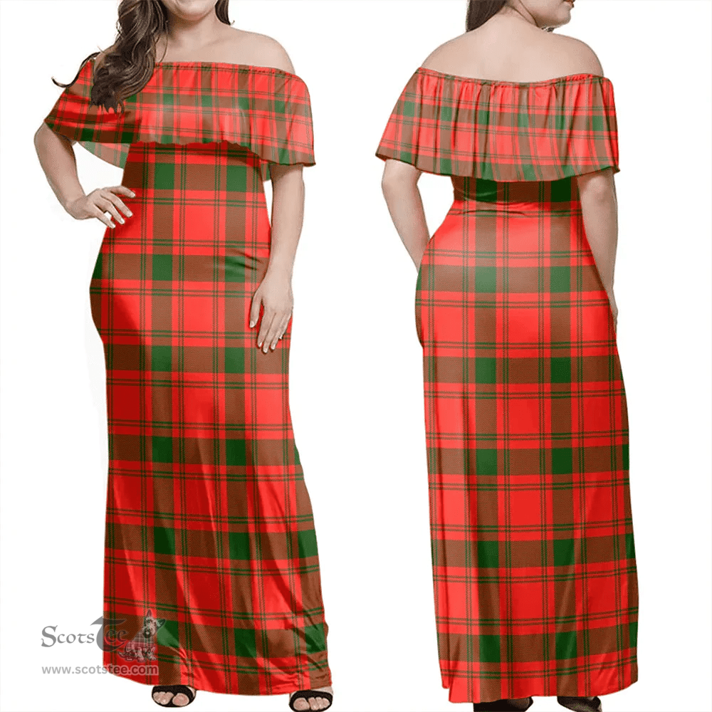 Scottish MacQuarrie Modern Clan Tartan Off Shoulder Long Dress - Classic Scottish Plaid Tartan Plaid