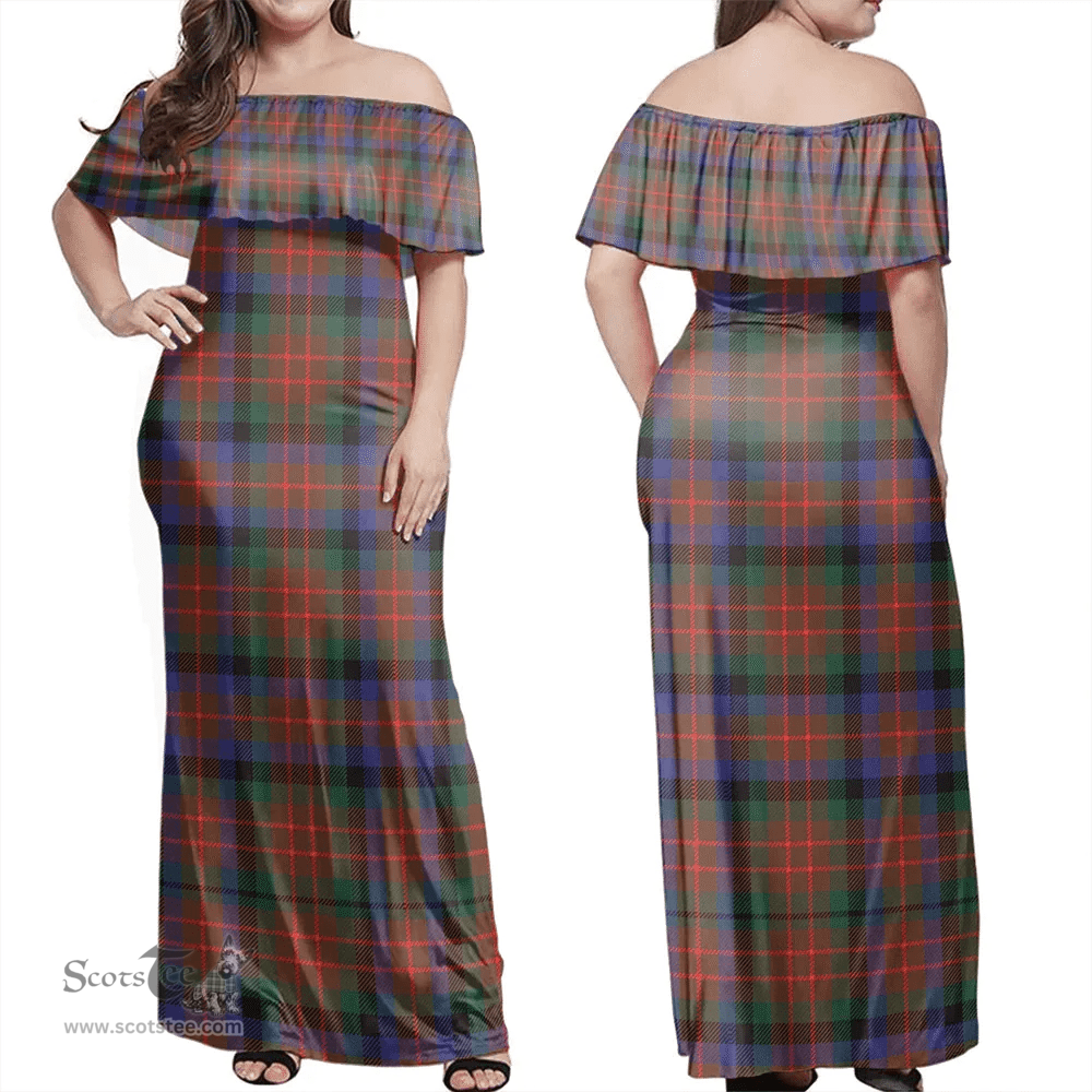 Scottish MacDuff Hunting Modern Clan Tartan Off Shoulder Long Dress - Classic Scottish Plaid Tartan Plaid