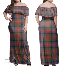 Scottish MacDuff Hunting Modern Clan Tartan Off Shoulder Long Dress - Classic Scottish Plaid Tartan Plaid