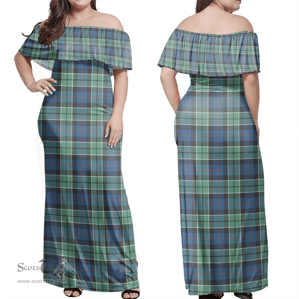 Scottish Leslie Hunting Clan Tartan Off Shoulder Long Dress - Classic Scottish Plaid Tartan Plaid