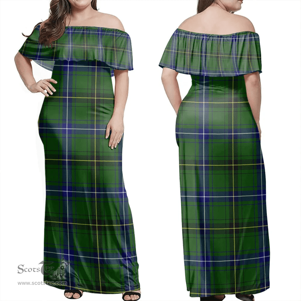 Scottish Henderson Modern Clan Tartan Off Shoulder Long Dress - Classic Scottish Plaid Tartan Plaid